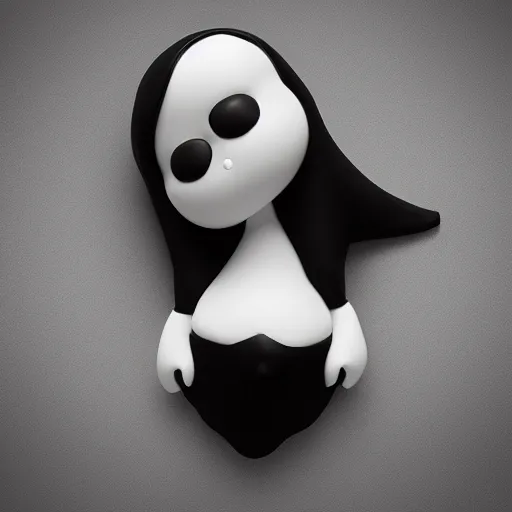 Image similar to cute fumo plush of a cursed floating blob of dark ichor vaguely in the shape of a cute girl, amorphous, inky blackness, fluid simulation melting, black and white, horror, vray