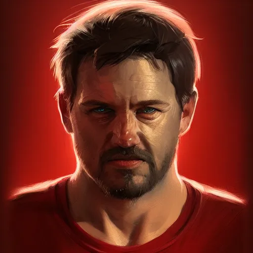 Image similar to portrait of a half man half pig with red shirt ,digital art,photorealistoc,art by greg rutkowski,hyperdetailed,western comic style,comic,comic style,sharp lineart,professional lighting,deviantart,artstation,trevor henderson,rossdtaws,cinematic,dramatic