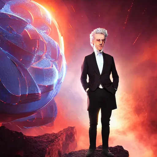 Image similar to full body pose, hyperrealistic photograph of peter capaldi, dim volumetric lighting, 8 k, octane beautifully detailed render, extremely hyper detailed, intricate, epic composition, cinematic lighting, masterpiece, trending on artstation, very very detailed, stunning, hdr, smooth, sharp focus, high resolution, award, winning photo, dslr, 5 0 mm