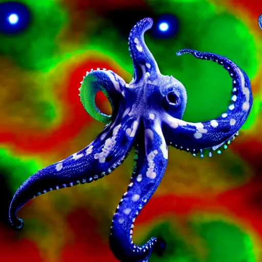 Prompt: an octopus camouflaged in the cosmic microwave background