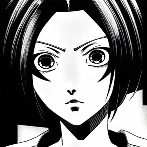 Prompt: alita by yukito kishiro. medium shot. black and white manga. pencil drawing. high detailed face