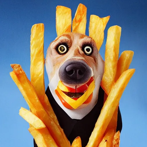 Image similar to ( ( stephen fry ) ) is [ made of ] [ french fries ] hybrid intercross mix