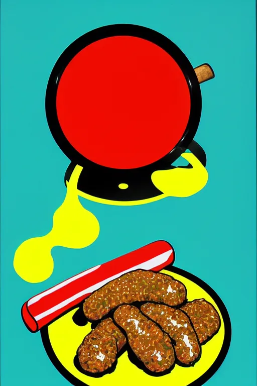 Prompt: nugget and sausage on plate, pop art, by mike swiderek, jorge lacera, ben lo, tyler west, ultrarealistic