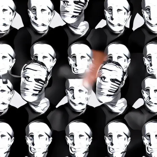 Prompt: seamless looping design of disembodied mark zuckerberg's head on striped white and black background