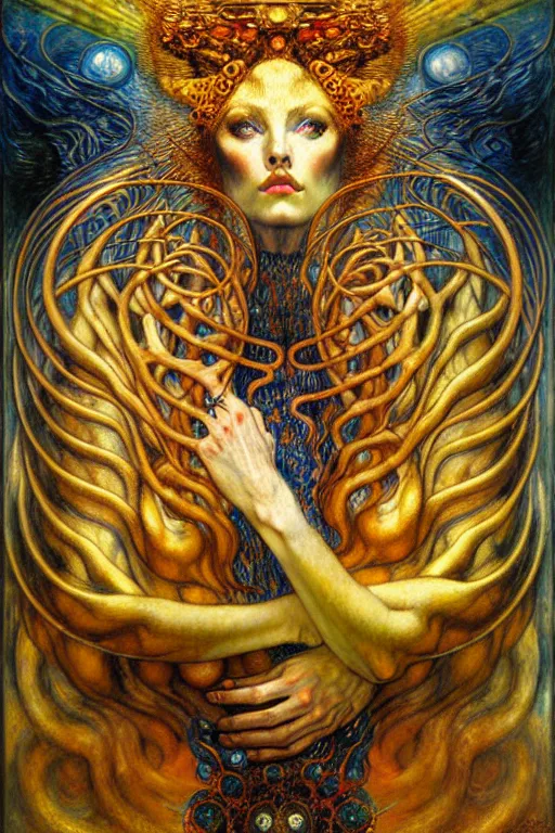 Image similar to Divine Chaos Engine by Karol Bak, Jean Delville, William Blake, Gustav Klimt, and Vincent Van Gogh, symbolist, visionary