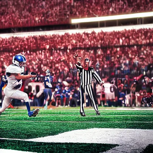 Image similar to pat freiermuth catching a touchdown in the corner of the endzone, 8k photograph, cinematic lens effects, highly detailed,