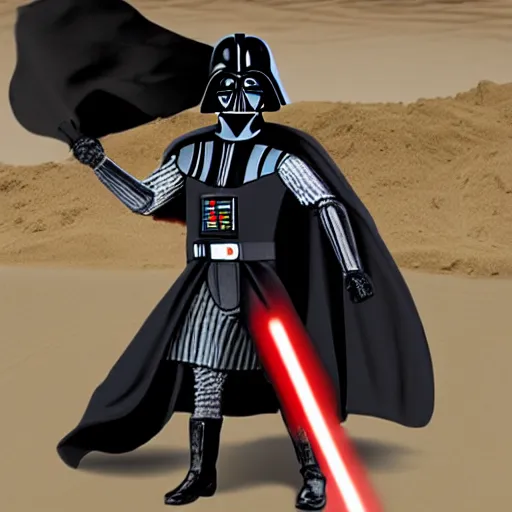 Prompt: darth vader panicing in a pit of sand