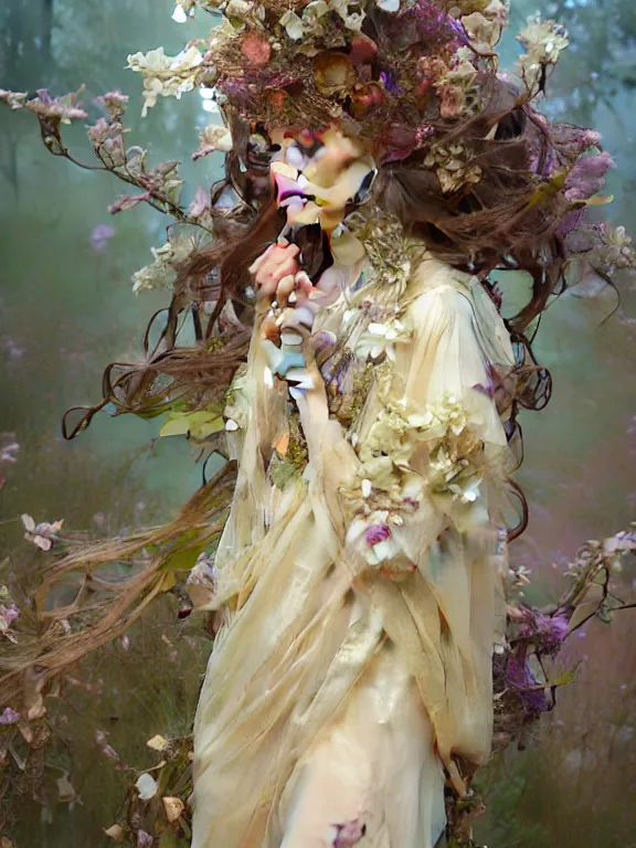 Prompt: Full view Ethereal Floralpunk elysian Maiden of radiant light wearing ivory dress made of stardust masterpiece 4k digital illustration by Ruan Jia and Mandy Jurgens, award winning, Artstation, art nouveau aesthetic, Alphonse Mucha background, intricate details, realistic, panoramic view, Hyperdetailed, 8k resolution, intricate art nouveau