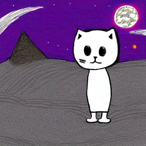 Prompt: cute simple drawing of a cat on the moon with a space helmet