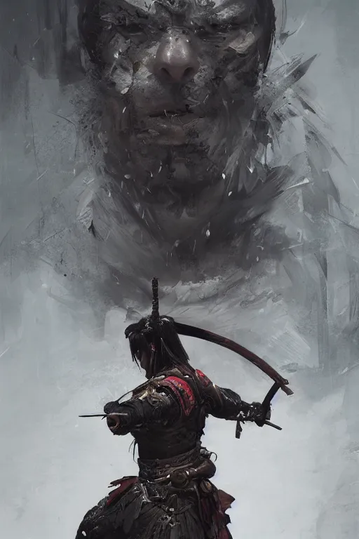 Image similar to samurai, dark, intricate, highly detailed, epic, digital painting, artstation, concept art, digital illustration by Ruan Jia and Mandy Jurgens and Wayne Barlowe and Greg Rutkowski and Zdislav Bekinski