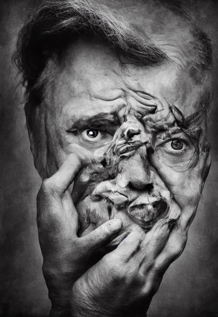 Prompt: full frame face being unzipped, by lee jeffries, gelatin silver process photo, erik johansson, dr. seuss, h. r. giger