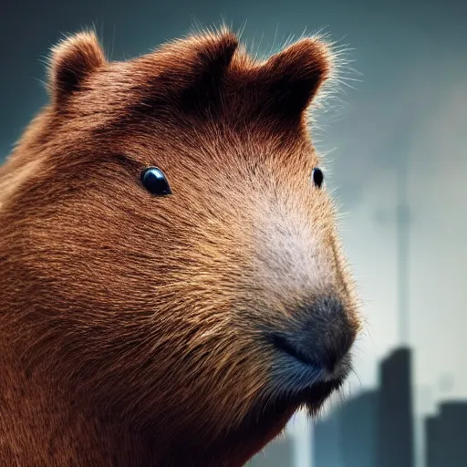 Prompt: anthropomorphic capybara wearing a cyberpunk armor, realistic, high definition, 8 k