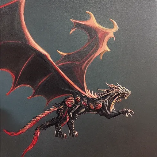 Image similar to “ a black cat flying on the back of a dragon from game of thrones, very detailed, oil painting, award winning ”