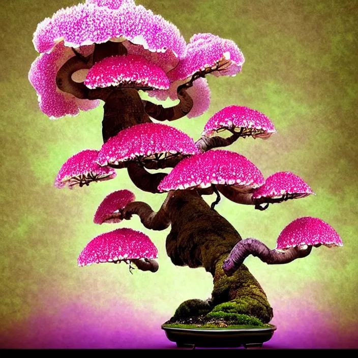 Prompt: extremely psychedelic bonsai made of orchid and cherry blossom tree and mushroom, LSD, diffuse lighting, fantasy, intricate, elegant, highly detailed, lifelike, photorealistic, digital painting, artstation, illustration, concept art, smooth, sharp focus, art by John Collier and Albert Aublet and Krenz Cushart and Artem Demura and Alphonse Mucha