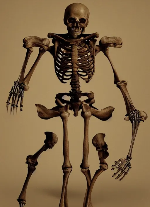 Prompt: human skeleton swallows a sword, photorealistic, rendered in octane, by gunter von hagens, highly detailed, 8 k, postprocessing