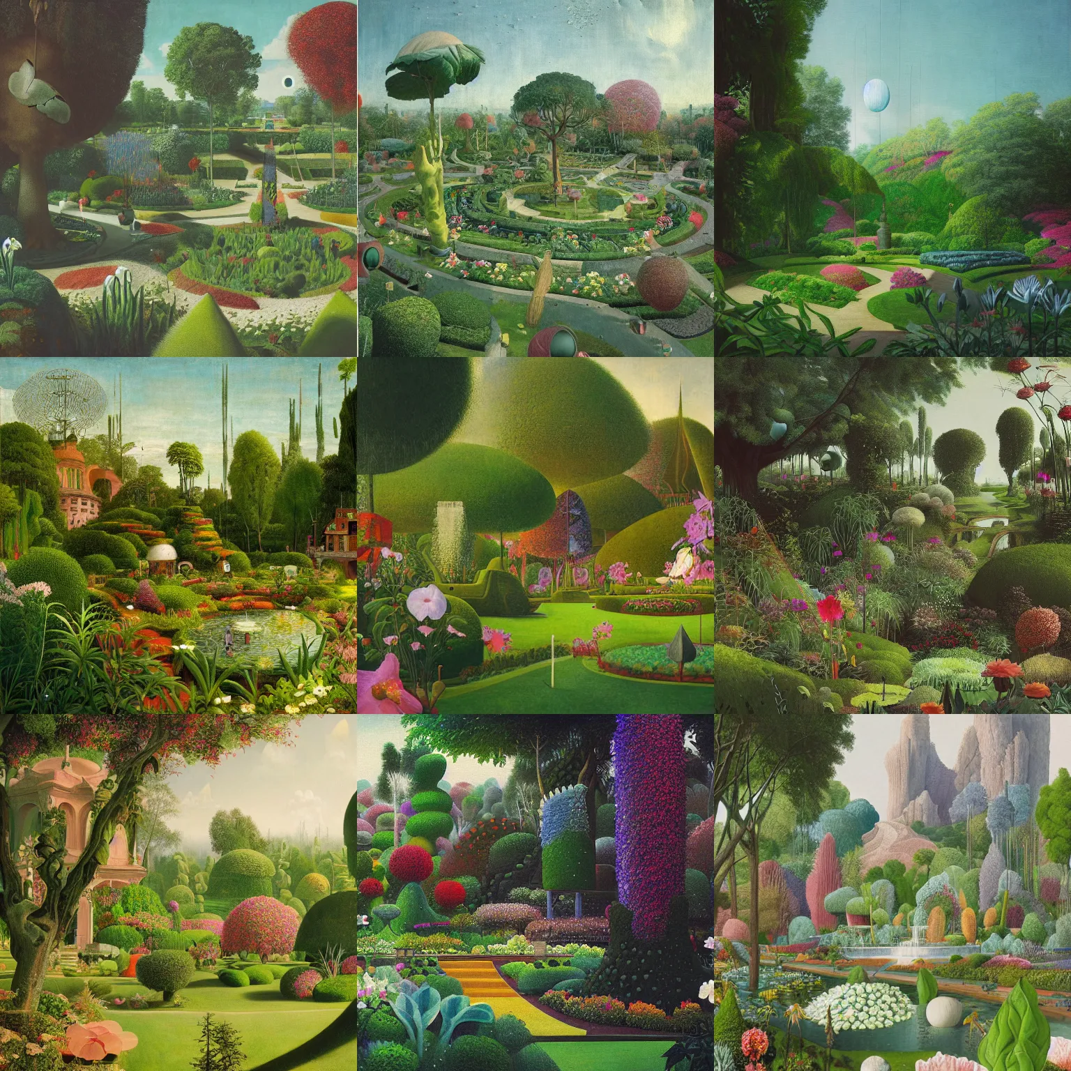 Prompt: bosch and beeple painting of a magnificent garden