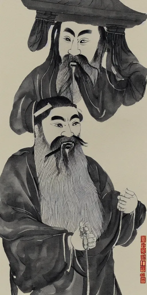 Prompt: confucius wearing vr headset, chinese ink painting