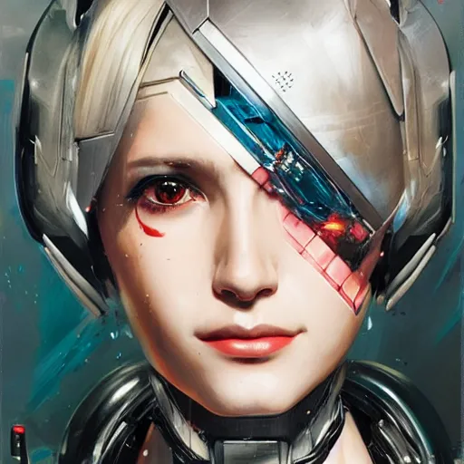 Image similar to portrait of female android by Tetsuya Nomura and Sandra Chevrier