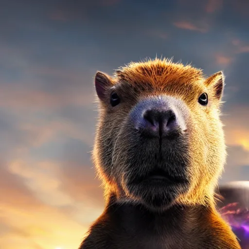 Prompt: a capybara wearing thanos armour, cinematic lighting, hd 4 k photo