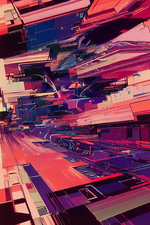 Prompt: wideangle broken tensor fields, cybernetic, holographic, madness, decoherence, synthwave, glitch!!, fractured reality, vortex, realistic, hyperdetailed, concept art, art by syd mead, cubism