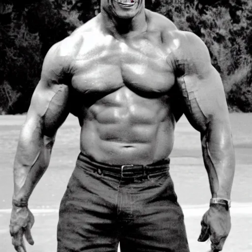 Prompt: Dwayne Johnson with a thin body, skinny body, no muscular body