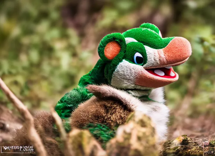 Image similar to wildlife photo of real life yoshi in the wild, 8 k, 8 5 mm f 5. 6