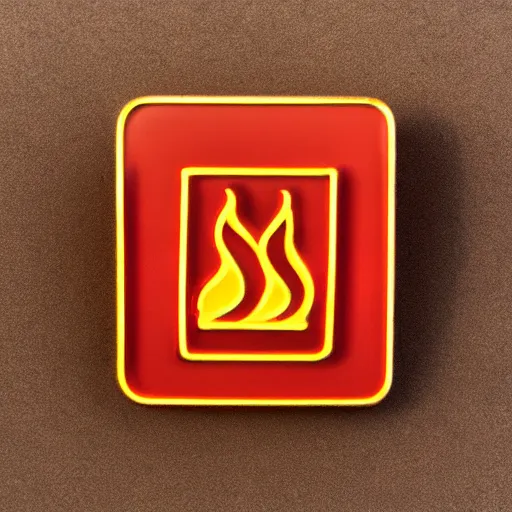 Image similar to a photo of a retro minimalistic clean fire warning enamel pin, studio lighting, behance