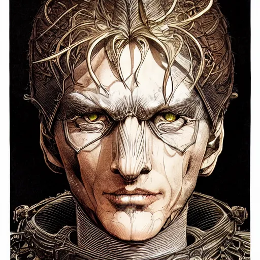 Image similar to portrait of emiel regis, symmetrical, by yoichi hatakenaka, masamune shirow, josan gonzales and dan mumford, ayami kojima, takato yamamoto, barclay shaw, karol bak, yukito kishiro