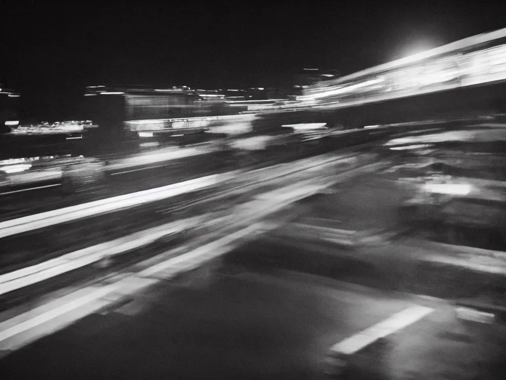 Prompt: 8 0 s movie still, cinema still, train passing by at night while bright city is in the background, 3 5 mm film photography, 8 k resolution, arri 3 5 mm cinema, hyperrealistic, photorealistic, high definition, highly detailed, tehnicolor, anamorphic lens, award - winning photography, masterpiece