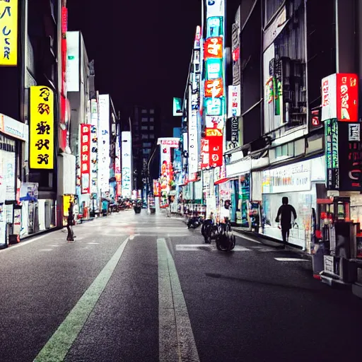 Prompt: overexposure photograph of the streets of Tokyo at night, 8k