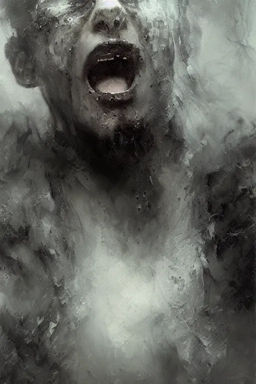 Prompt: a portrait of a screaming soul, inner demons, detailed, organic, darkart, dark, intricate detail, epic, atmospheric dramatic lighting, mist, grey, expressive, by jeremy mann