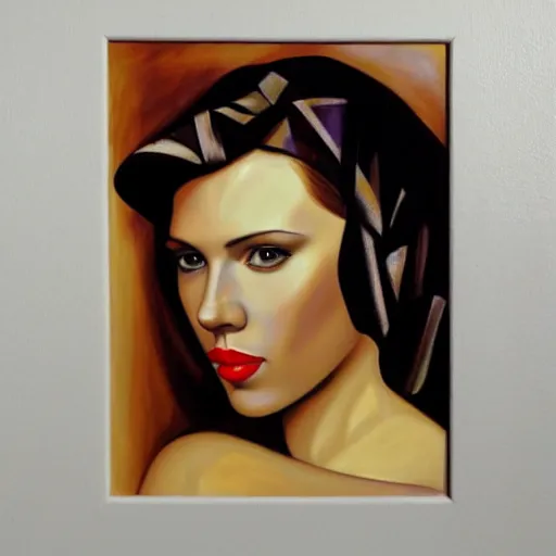 Prompt: painting of Scarlett Johansson in the style of Tamara de Lempicka