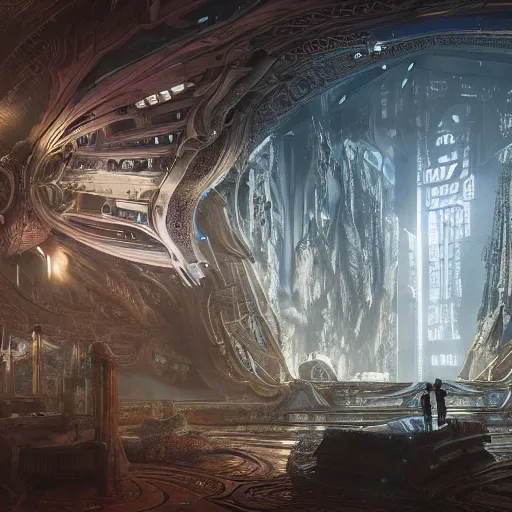 Image similar to futuristic cyberpunk neverending story palace, ultra realistic, concept art, intricate details, serious, highly detailed, photorealistic, octane render, 8 k, unreal engine, art by todd mcfarlane and artgerm and greg rutkowski and alphonse mucha