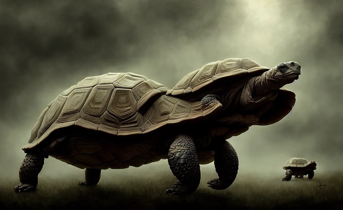 Image similar to epic professional digital art of hungry monstrous tortoise, faint taupe moody atmospheric lighting, painted, intricate, detailed, detailed, foreboding, by leesha hannigan, wayne haag, reyna rochin, ignacio fernandez rios, mark ryden, iris van herpen,, epic, stunning, gorgeous, much wow, cinematic, masterpiece.