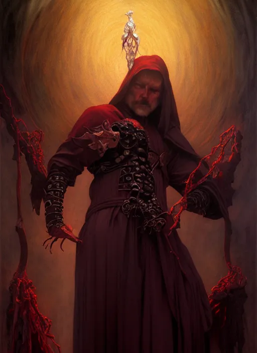 Image similar to necromancer casting toll the dead, full body, hyper realistic dnd character art portrait, dark fantasy art, intricate fantasy painting, dramatic lighting, vivid colors, deviantart, artstation, by edgar maxence and caravaggio and michael whelan and delacroix.