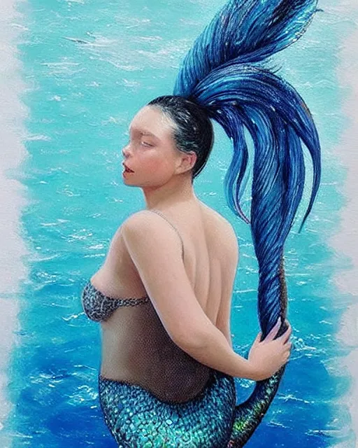 Image similar to “ a beautiful hyper realistic painting of a mermaid with a beautiful sparkling blue tail ”