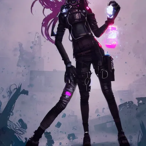 Image similar to cybergoth mimic teen girl, digital artwork by greg rutkowski and hiroriko araki