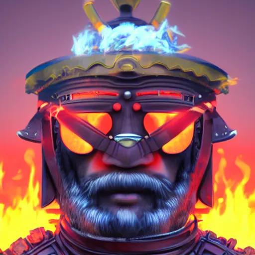 Prompt: a profile picture of powerful japanese samurai wearing fire gear, detailed face, face symmetry, fanart artstation global illumination rtx hdr fanart arstation 3 d, character concept portrait by laurie greasley, profile picture, 8 k, cinematic color grading