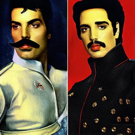 Prompt: freddie mercury and elvis painted by diego de velazquez