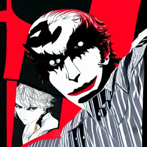 Image similar to persona 5 joker portrayed by joaquin phoenix,