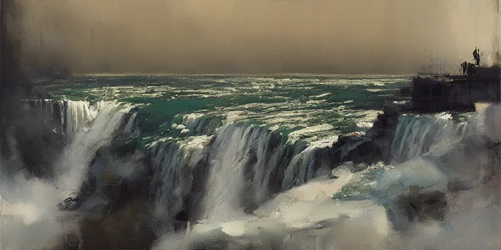 Prompt: loose gestural atmospheric painting of niagara falls by jeremy mann