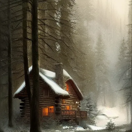 Prompt: a cabin in the woods by greg rutkowski