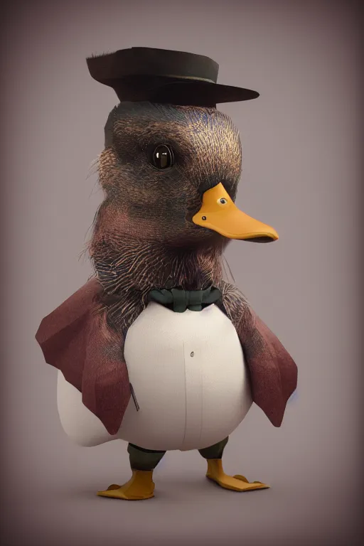 Image similar to a steampunk duck wearing a formal overcoat, portait photo profile picture, hyperrealistic concept art, octane render, unreal engine 5, digital art hi