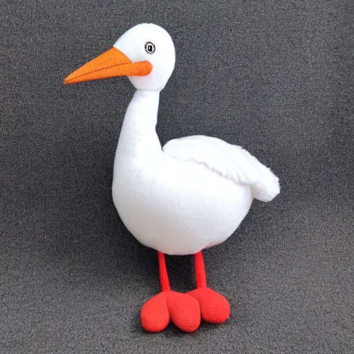 Prompt: round plush of a stork wearing a suit