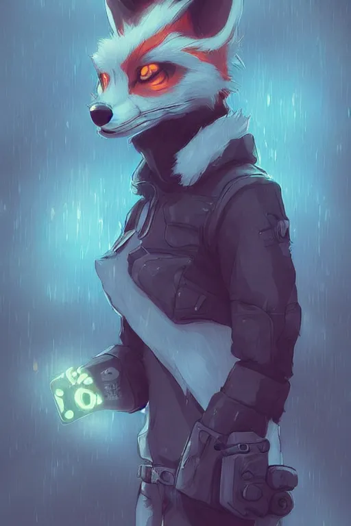 Image similar to a fox fursona, trending on artstation, by kawacy, furry art, digital art, cyberpunk, high quality, backlighting