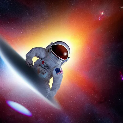 Image similar to astronaut falling into a interstellar black hole