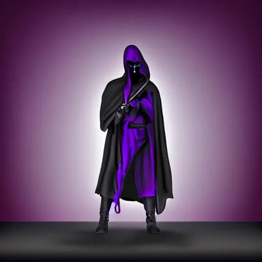 Image similar to grim reaper, purple cloak, full body