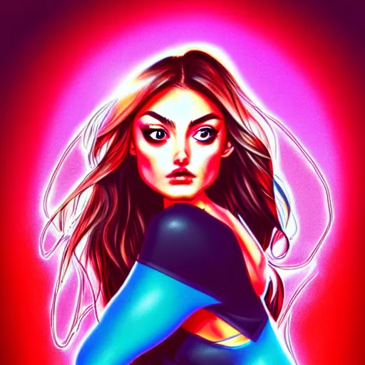 Image similar to in the style of artgerm, girl drinks monster energy, phoebe tonkin, hair blowing, full body, intricate filagree, no hands showing, warm colors, cool offset colors