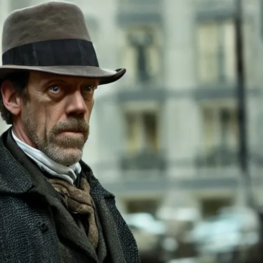 Prompt: Hugh Laurie as Sherlock Holmes, movie still frame, cinematic lighting