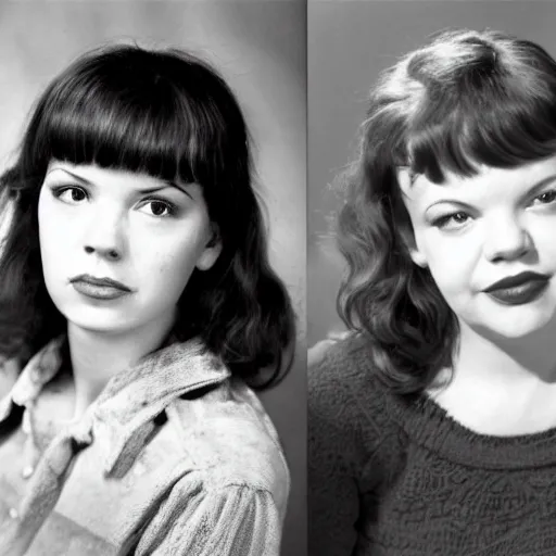 Image similar to photographic portrait of marla sokoloff and judy garland aged 2 2, with a fringe, 8 k